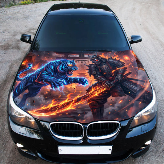 Samurai Tiger Hood Hood Wrap Graphic – Custom Vinyl Decal for Cars, Trucks & SUVs