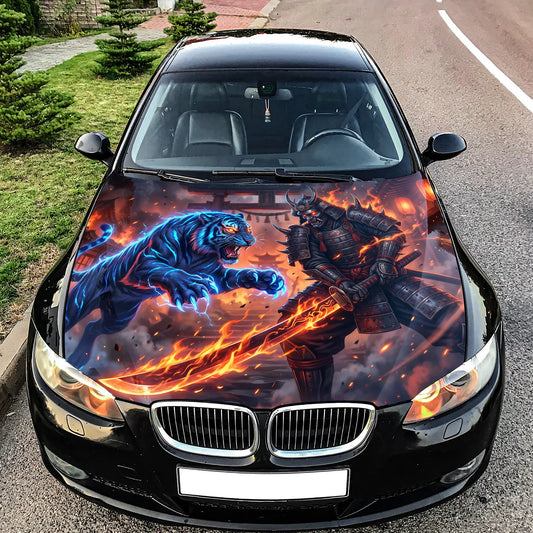 Samurai Tiger Hood Hood Wrap Graphic – Custom Vinyl Decal for Cars, Trucks & SUVs