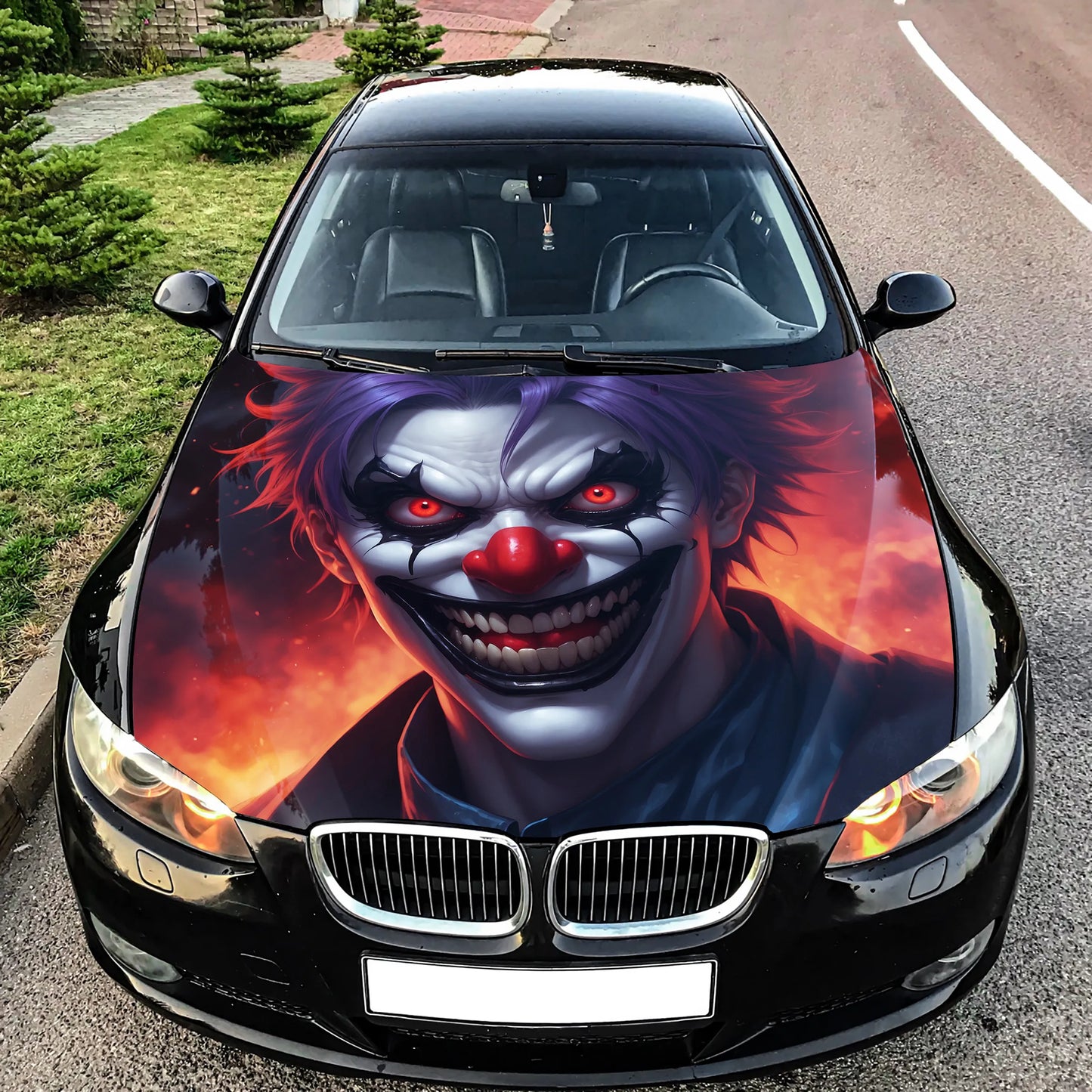 Scary Clown Hood Wrap – Custom Vinyl Decal for Cars, Trucks & SUVs