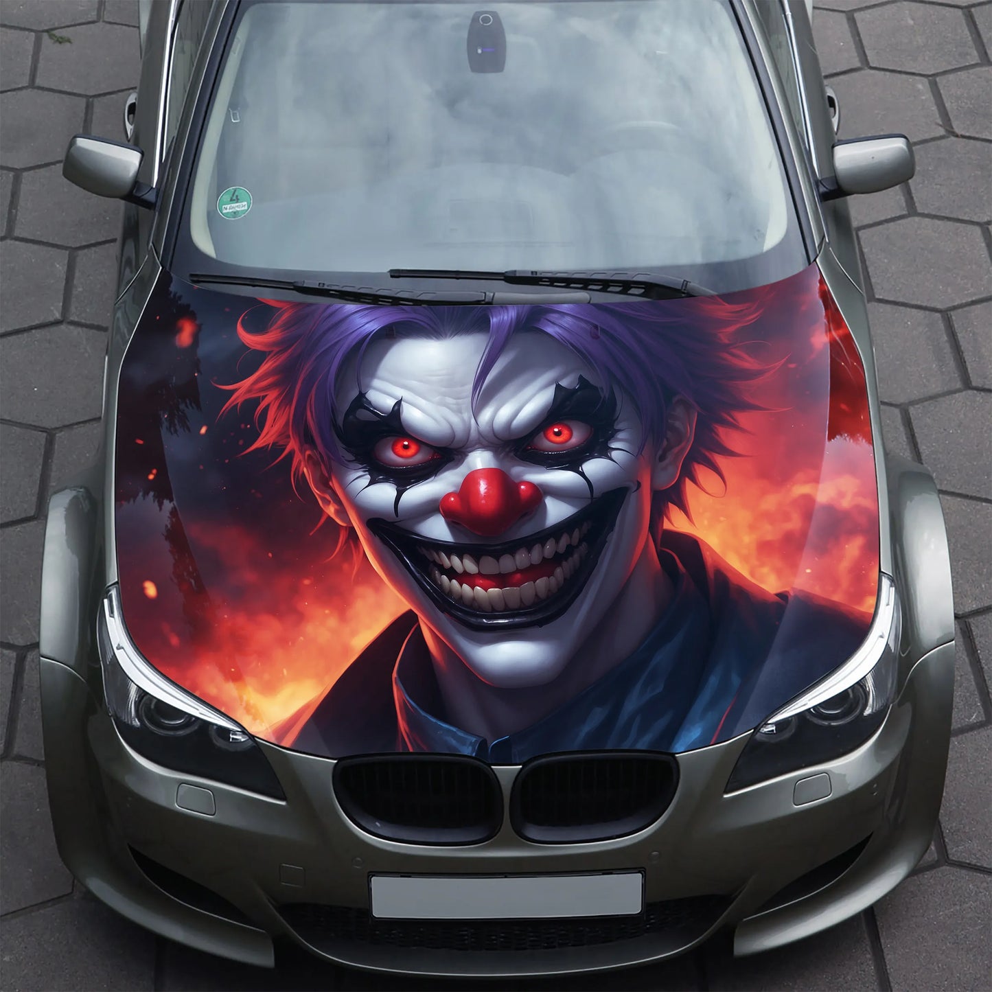 Scary Clown Hood Wrap – Custom Vinyl Decal for Cars, Trucks & SUVs
