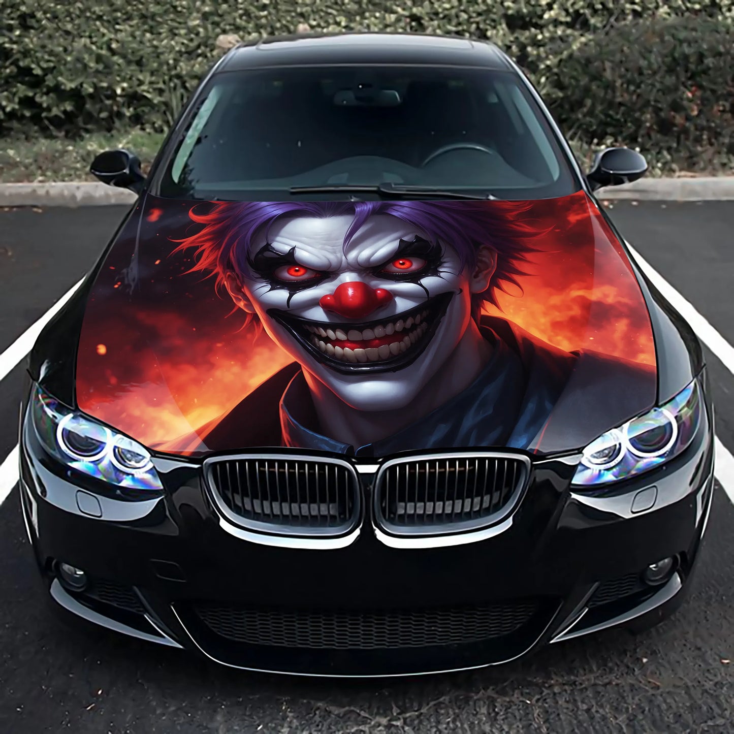 Scary Clown Hood Wrap – Custom Vinyl Decal for Cars, Trucks & SUVs