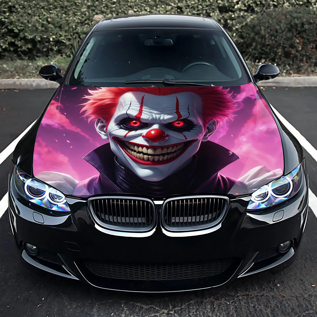 Scary Clown Hood Wrap – Custom Vinyl Decal for Cars, Trucks & SUVs