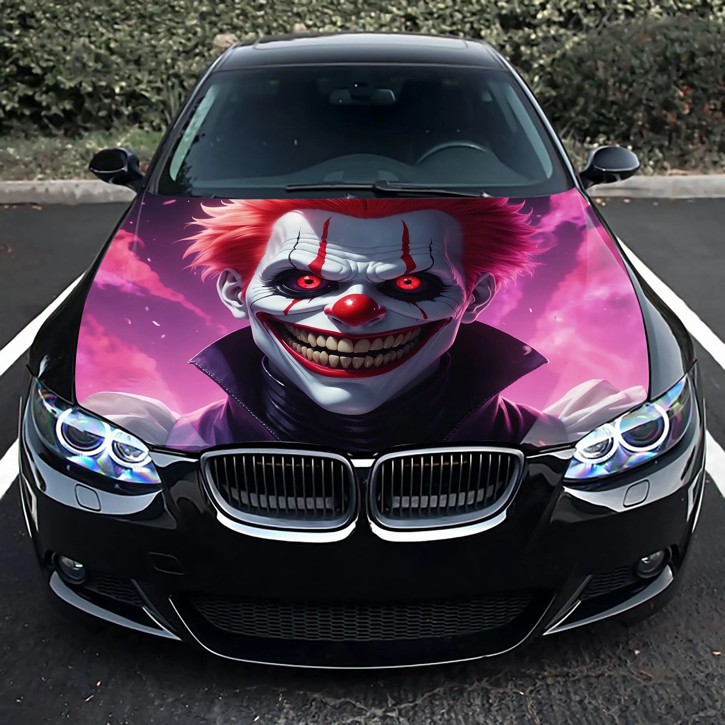 Scary Clown Hood Wrap – Custom Vinyl Decal for Cars, Trucks & SUVs