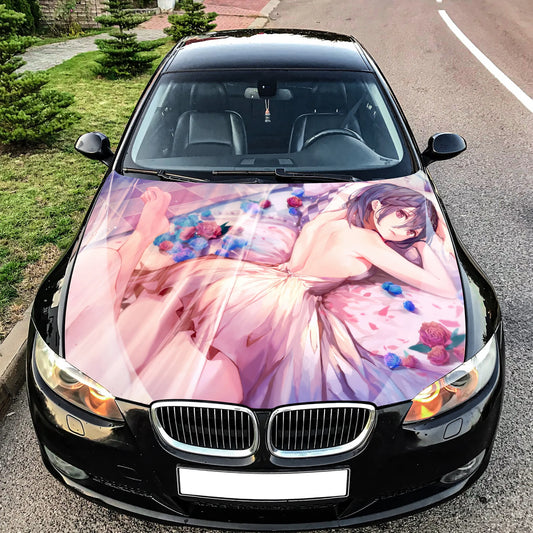 Sexy Anime Flower Hood Wrap – Custom Vinyl Decal for Cars, Trucks & SUVs