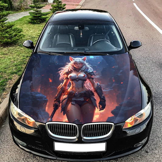 Sexy Anime Fox Girl Hood Wrap – Custom Vinyl Decal for Cars, Trucks & SUVs