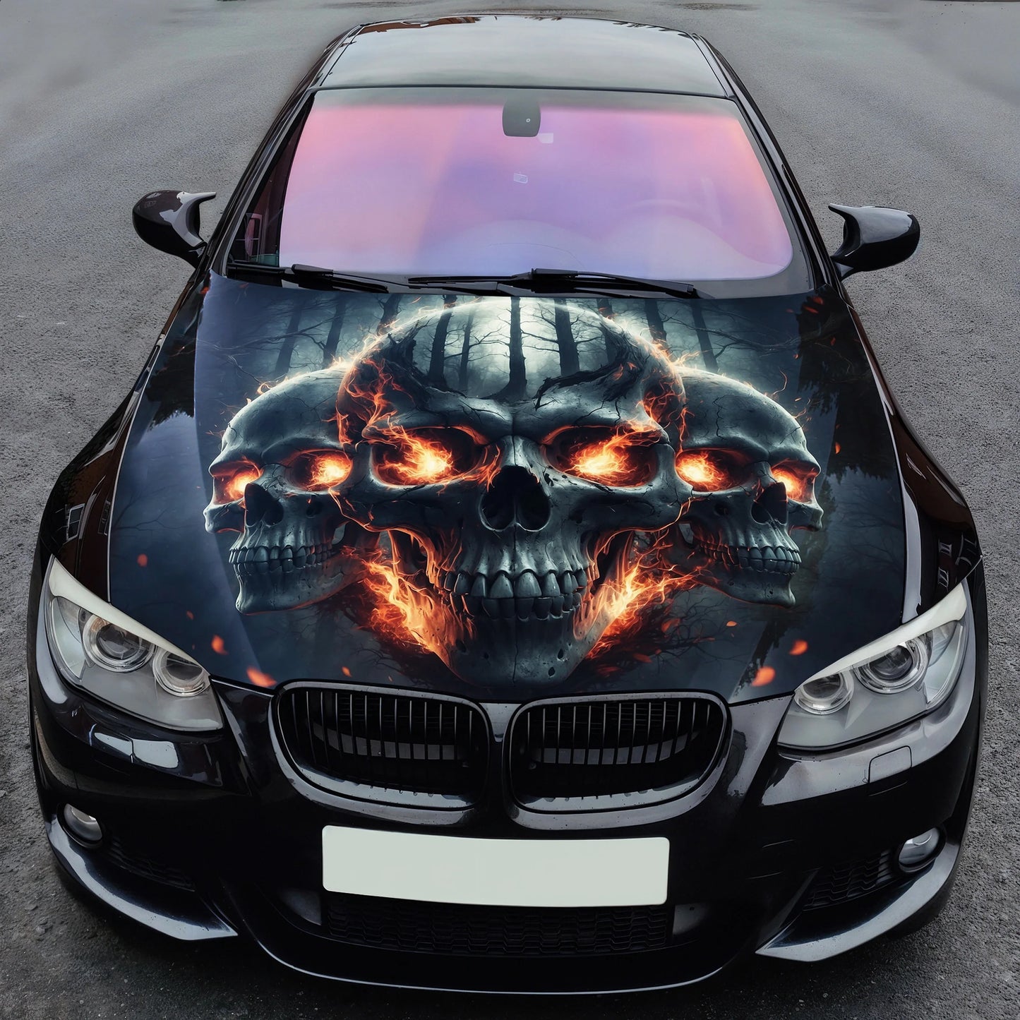 Skull Flames Fire Hood Wrap – Custom Vinyl Decal for Cars, Trucks & SUVs