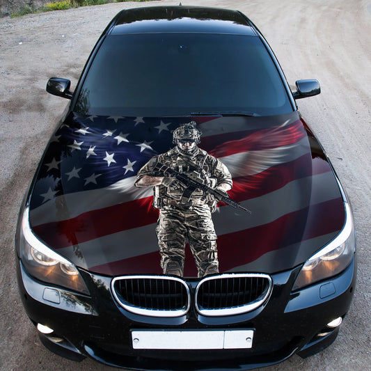 Soldier with Wings American Flag Hood Wrap – Custom Vinyl Decal for Cars, Trucks & SUVs