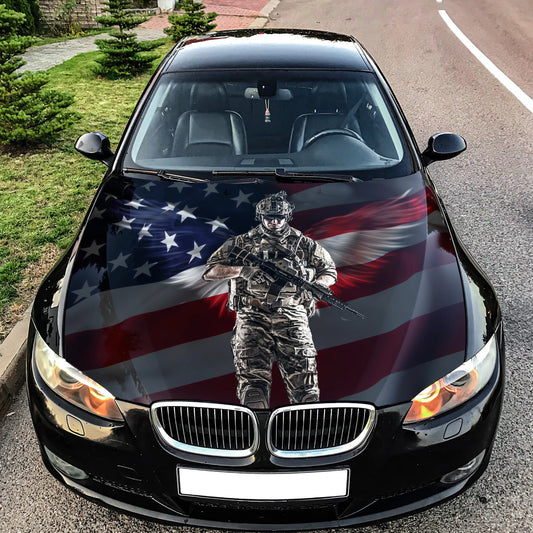 Soldier with Wings American Flag Hood Wrap – Custom Vinyl Decal for Cars, Trucks & SUVs