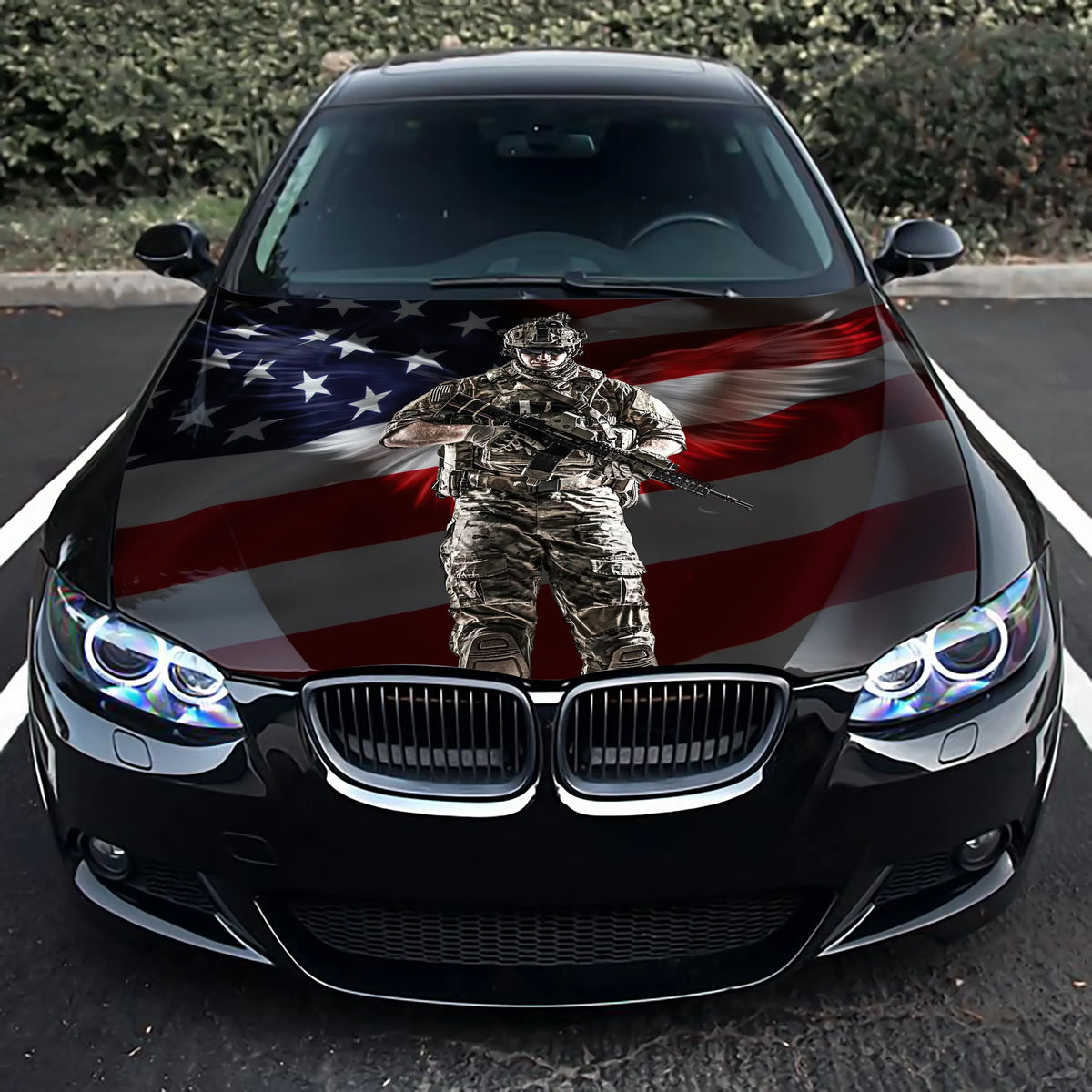 Soldier with Wings American Flag Hood Wrap – Custom Vinyl Decal for Cars, Trucks & SUVs