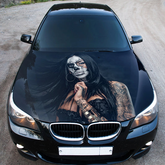 Sugar Skull Girl Hood Wrap – Custom Vinyl Decal for Cars, Trucks & SUVs