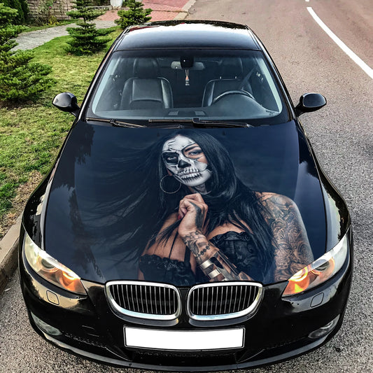 Sugar Skull Girl Hood Wrap – Custom Vinyl Decal for Cars, Trucks & SUVs