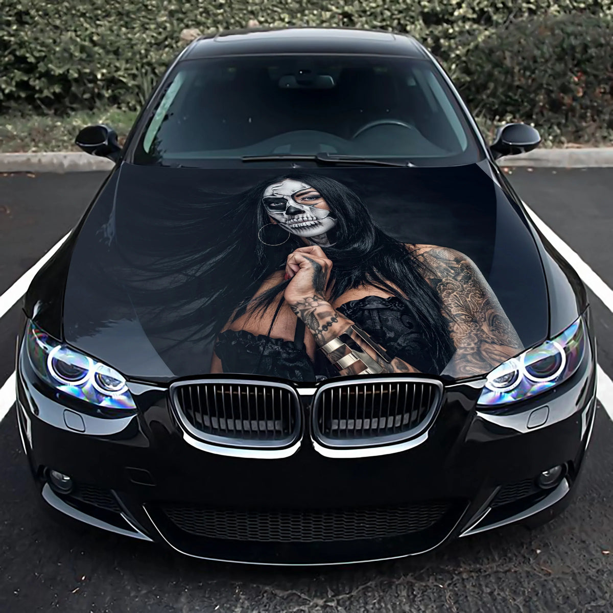 Sugar Skull Girl Hood Wrap – Custom Vinyl Decal for Cars, Trucks & SUVs
