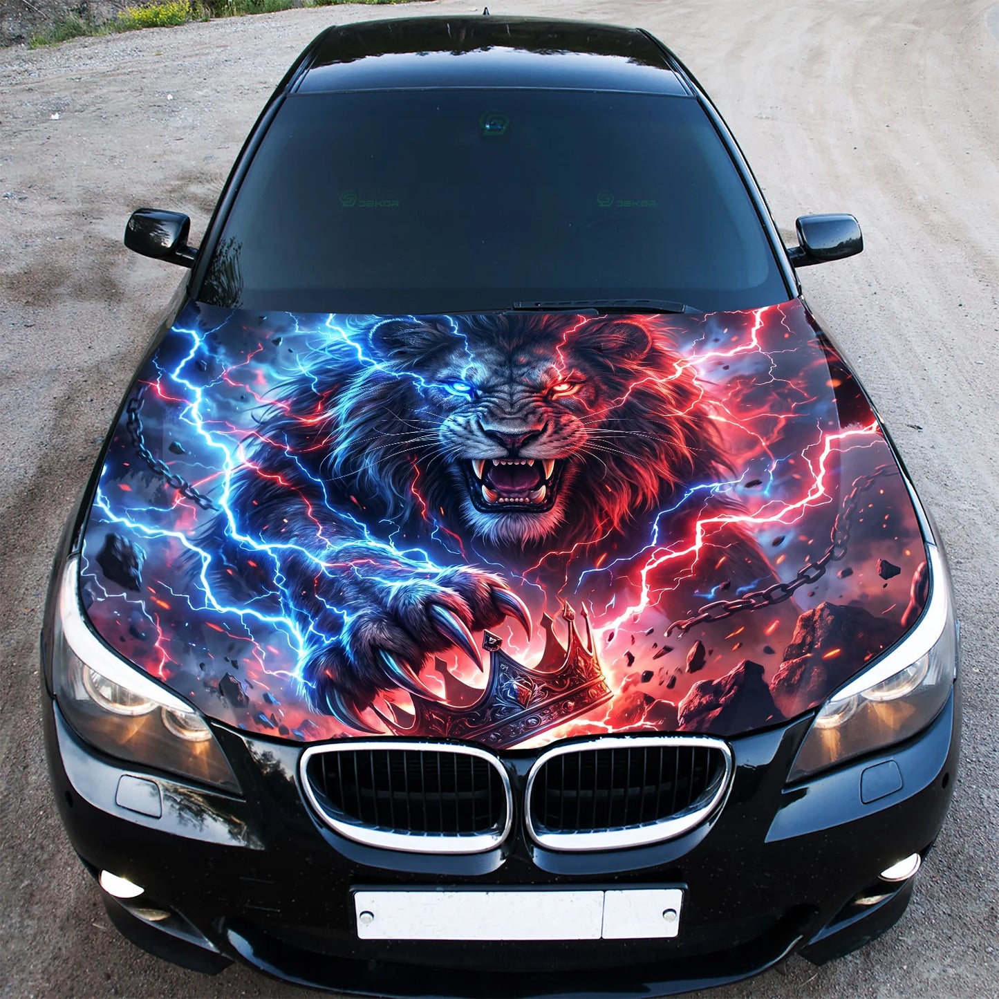 Thunder Lion Hood Hood Wrap Graphic – Custom Vinyl Decal for Cars, Trucks & SUVs