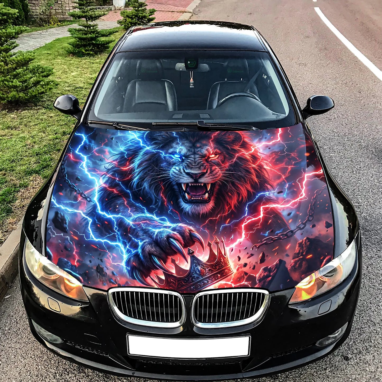 Thunder Lion Hood Hood Wrap Graphic – Custom Vinyl Decal for Cars, Trucks & SUVs