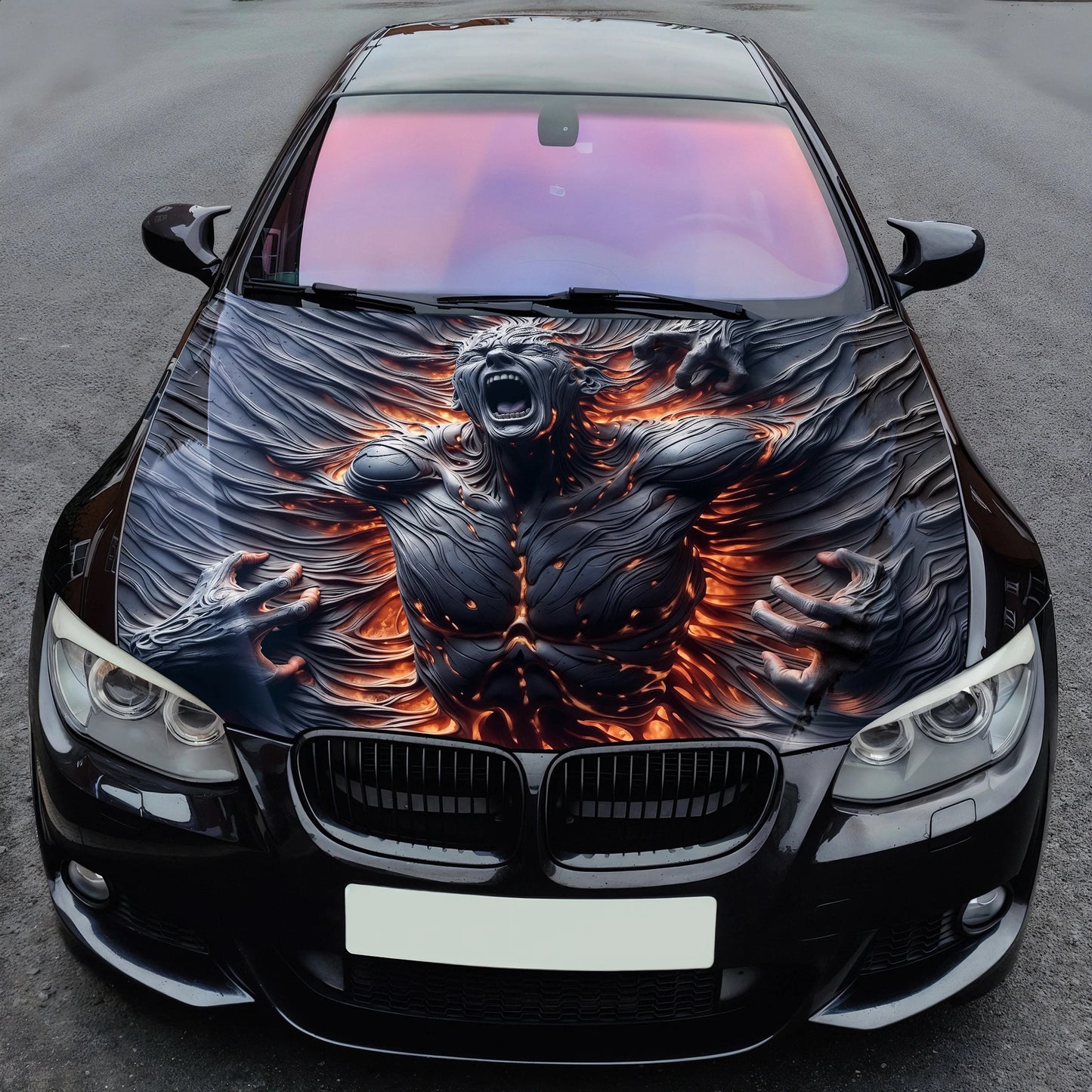 Trapped Soul in Flames Hood Wrap – Custom Vinyl Decal for Cars, Trucks & SUVs