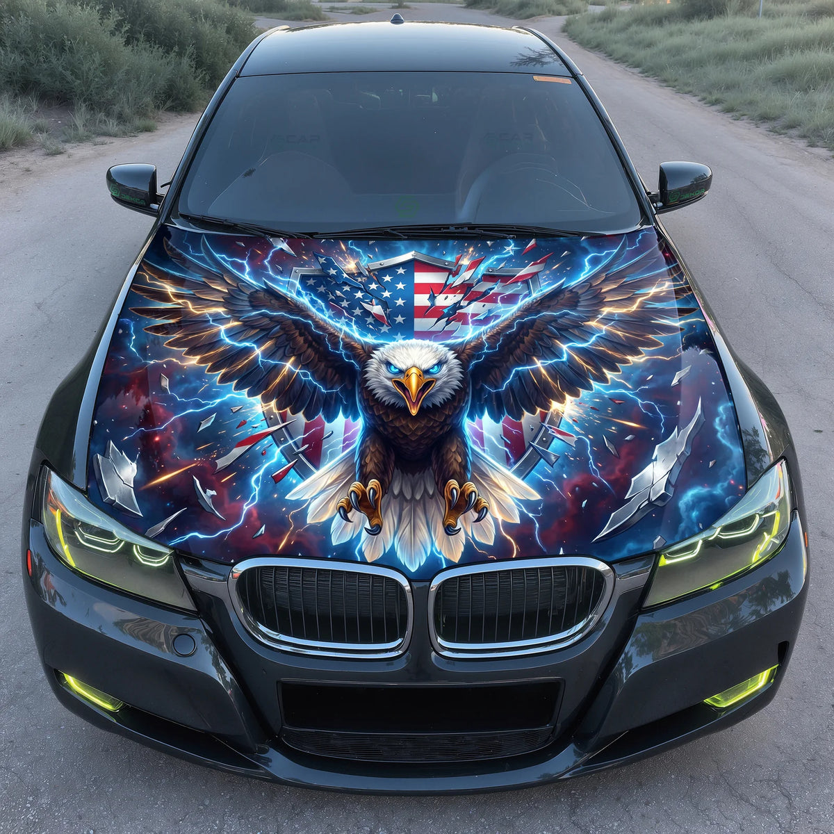 USA Lightning Eagle Hood Wrap Graphic – Custom Vinyl Decal for Cars, Trucks & SUVs