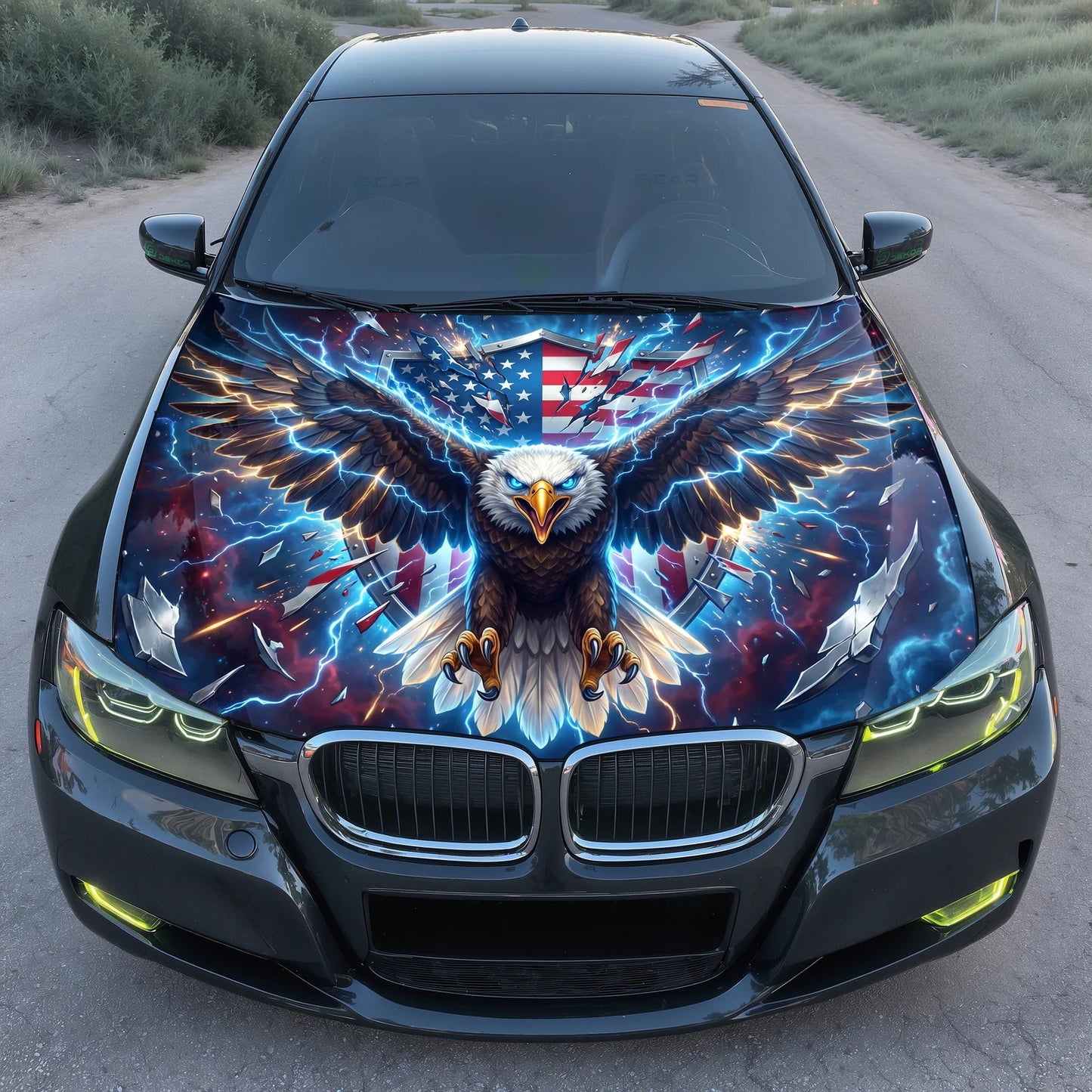USA Lightning Eagle Hood Wrap Graphic – Custom Vinyl Decal for Cars, Trucks & SUVs