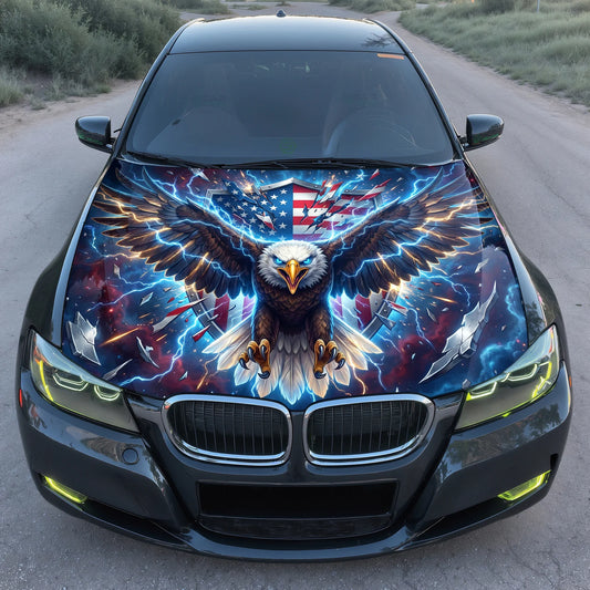 USA Lightning Eagle Hood Wrap Graphic – Custom Vinyl Decal for Cars, Trucks & SUVs
