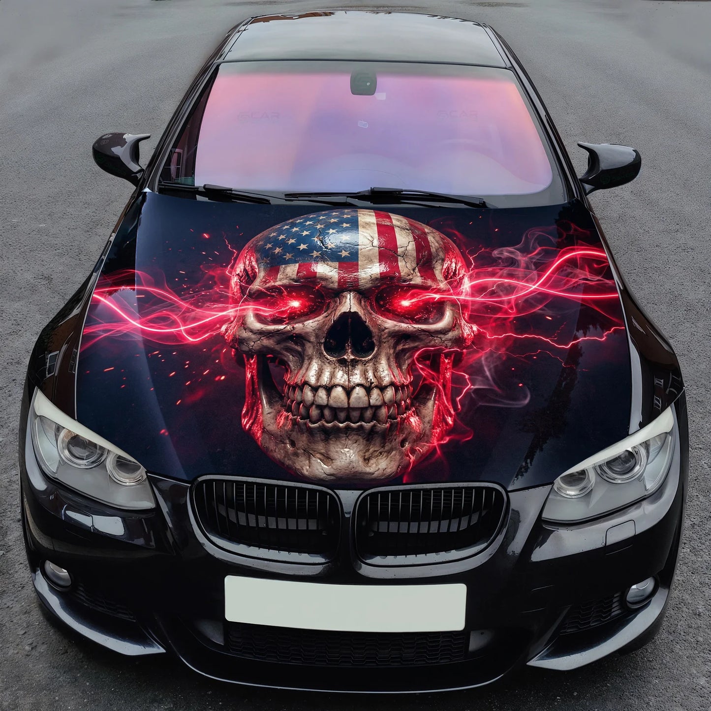 USA Skull Lightning Hood Wrap Graphic – Custom Vinyl Decal for Cars, Trucks & SUVs