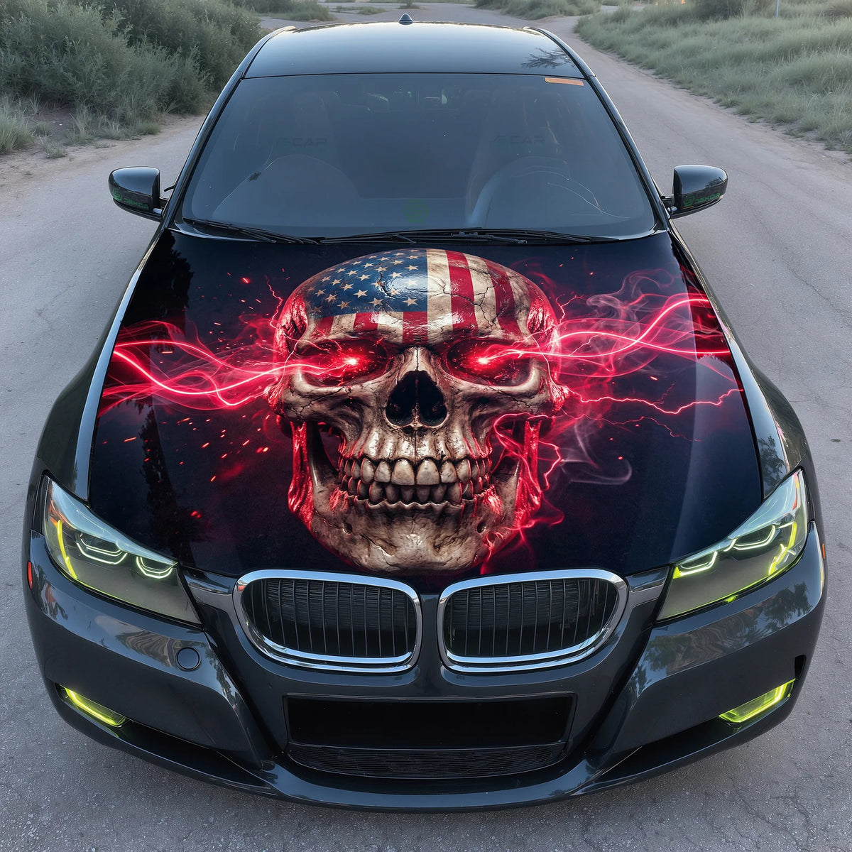USA Skull Lightning Hood Wrap Graphic – Custom Vinyl Decal for Cars, Trucks & SUVs