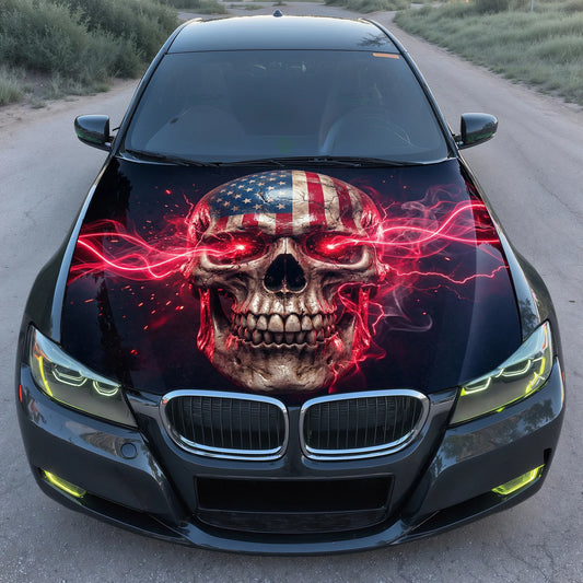 USA Skull Lightning Hood Wrap Graphic – Custom Vinyl Decal for Cars, Trucks & SUVs