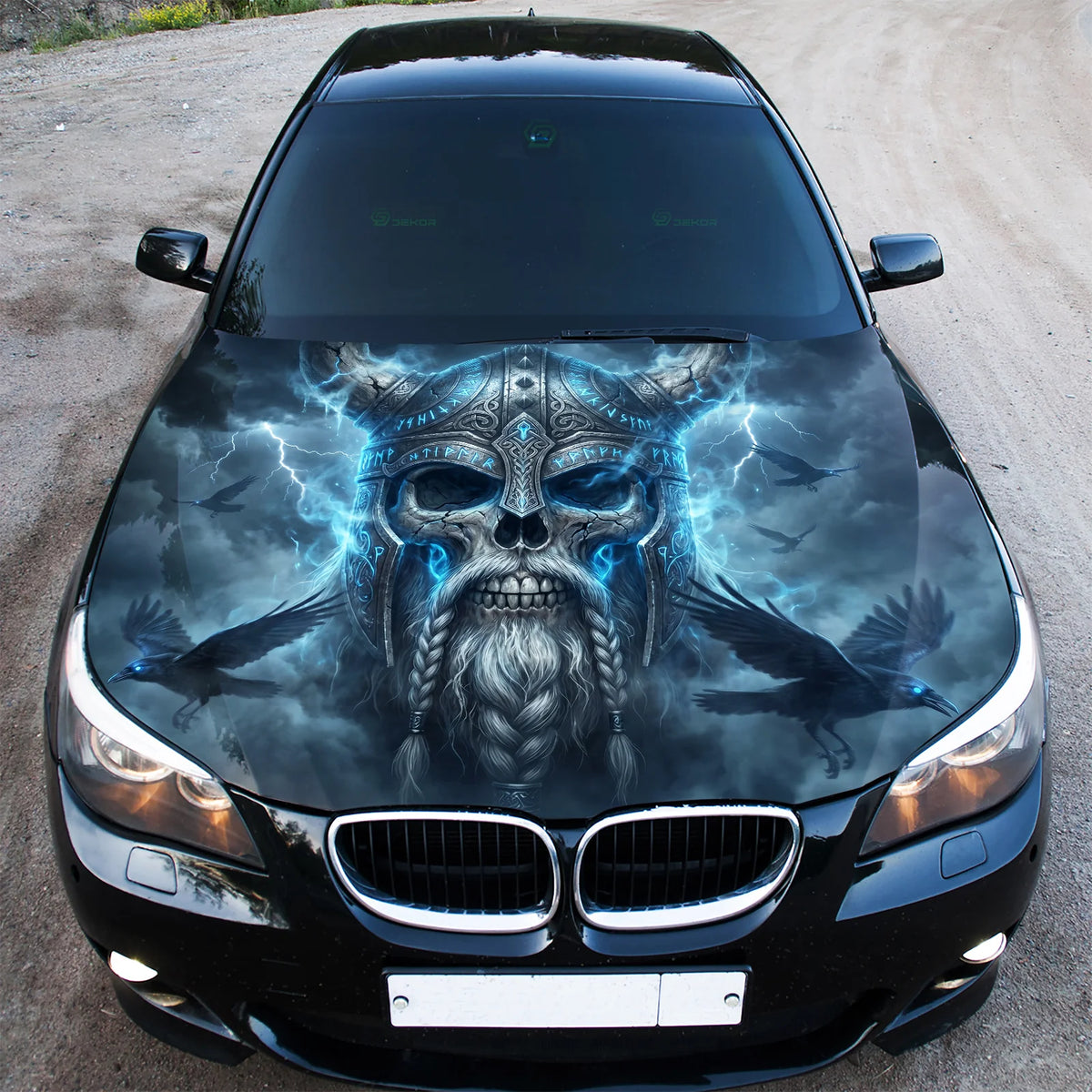Viking Skull Warrior Hood Wrap Graphic – Custom Vinyl Decal for Cars, Trucks & SUVs