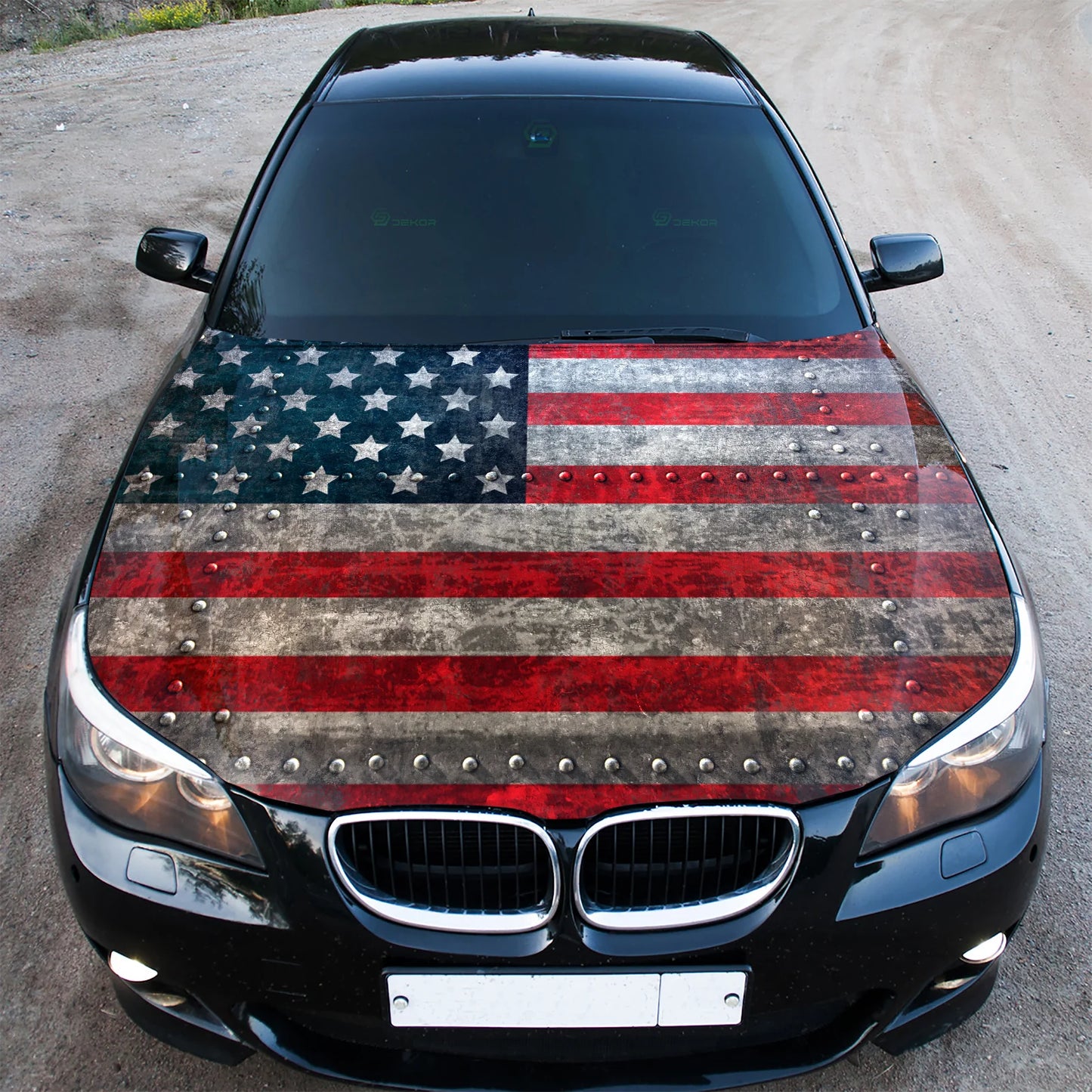 Weathered American Flag Hood Wrap Graphic – Custom Vinyl Decal for Cars, Trucks & SUVs