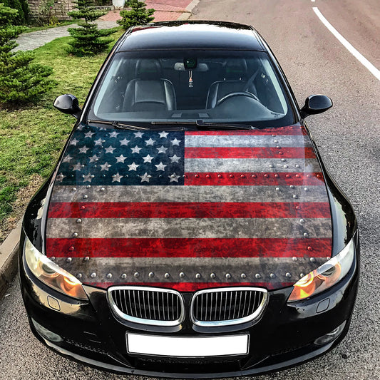 Weathered American Flag Hood Wrap Graphic – Custom Vinyl Decal for Cars, Trucks & SUVs