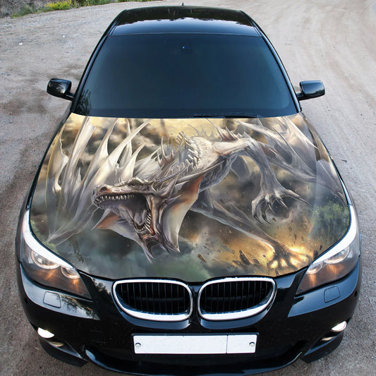 White Dragon Hood Wrap – Custom Vinyl Decal for Cars, Trucks & SUVs