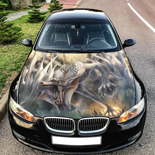 White Dragon Hood Wrap – Custom Vinyl Decal for Cars, Trucks & SUVs