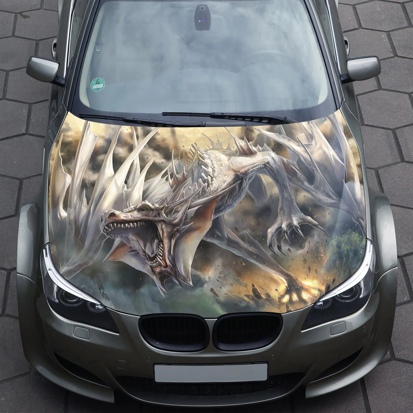 White Dragon Hood Wrap – Custom Vinyl Decal for Cars, Trucks & SUVs