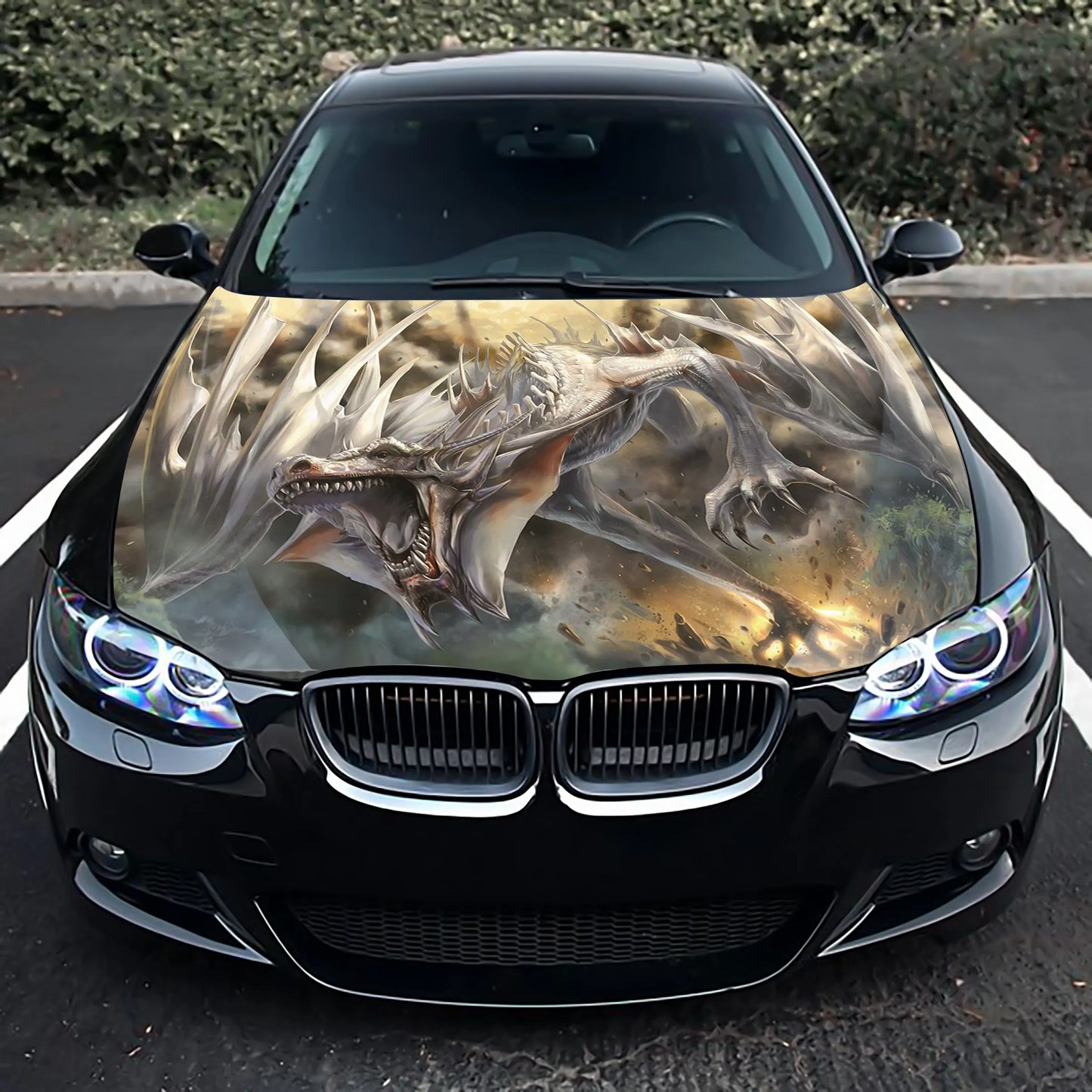 White Dragon Hood Wrap – Custom Vinyl Decal for Cars, Trucks & SUVs