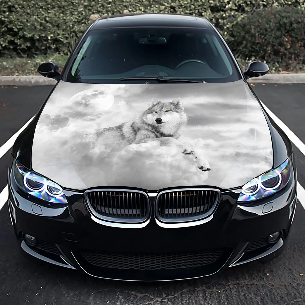White Wolf Hood Wrap – Custom Vinyl Decal for Cars, Trucks & SUVs