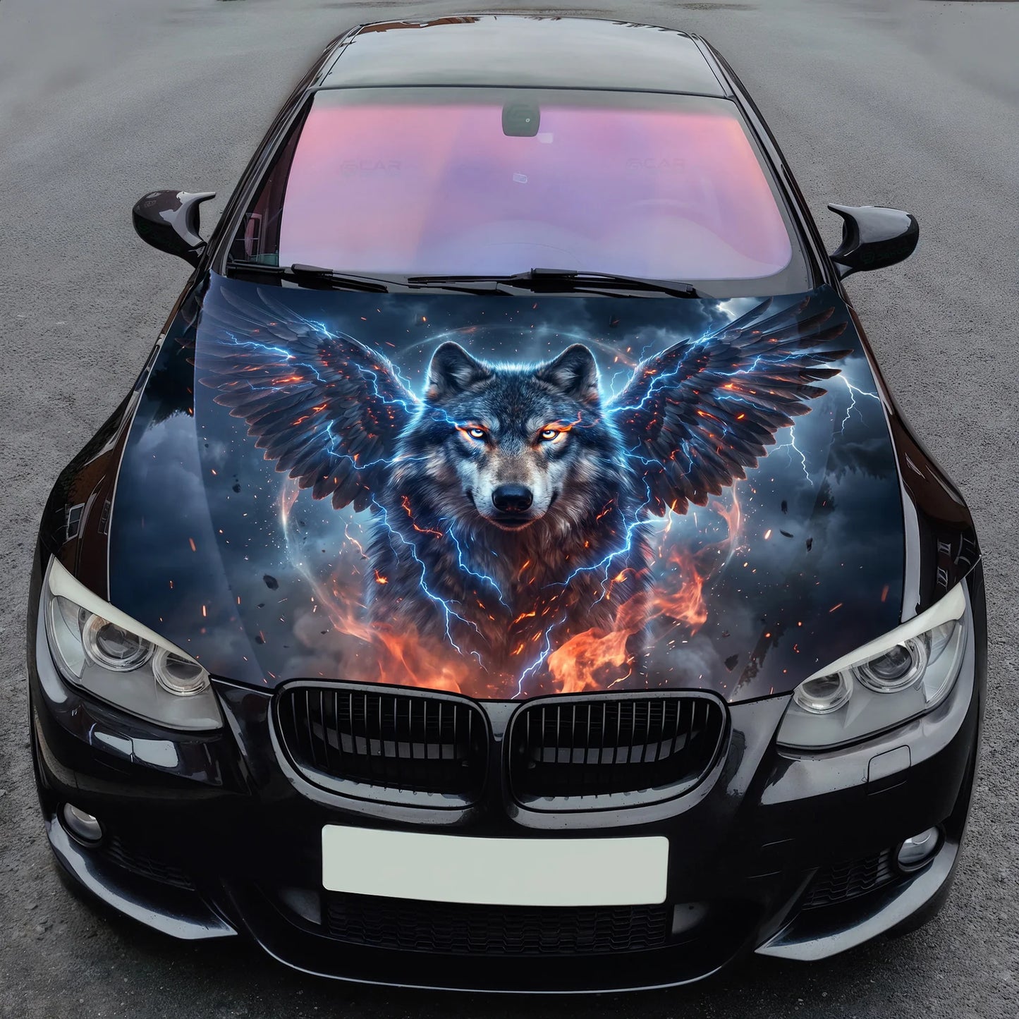 Winged Thunder Wolf Hood Wrap Graphic – Custom Vinyl Decal for Cars, Trucks & SUVs