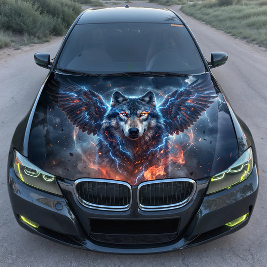 Winged Thunder Wolf Hood Wrap Graphic – Custom Vinyl Decal for Cars, Trucks & SUVs