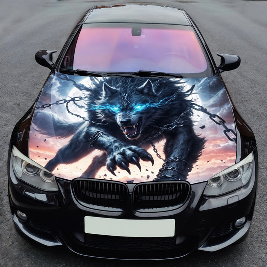 Wolf Glowing Eyes Hood Wrap – Custom Vinyl Decal for Cars, Trucks & SUVs