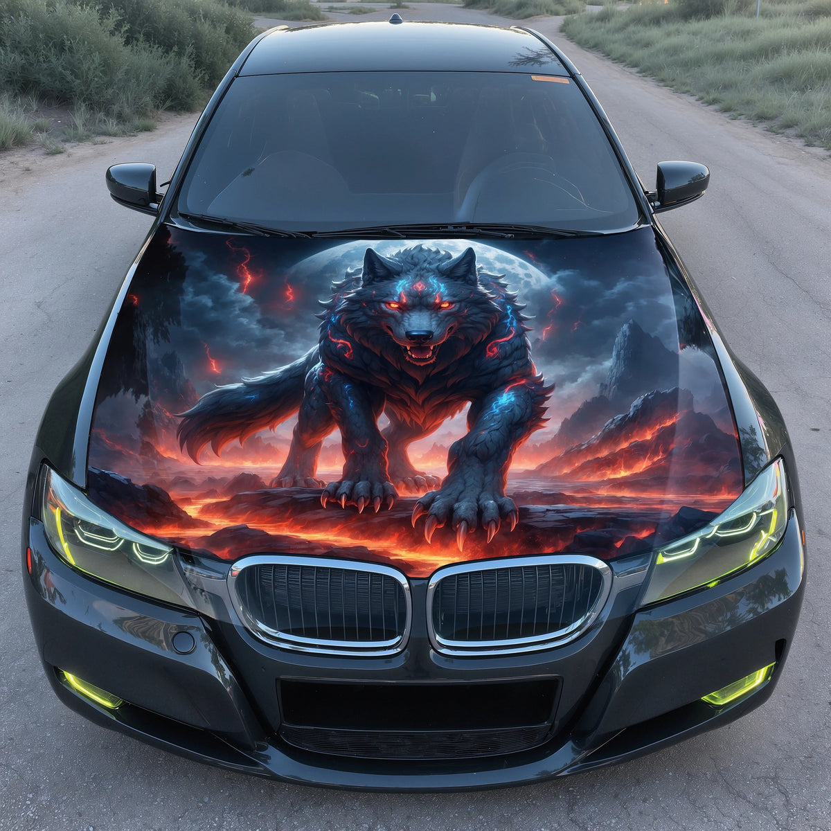 Wolf Moonlight Art Hood Wrap – Custom Vinyl Decal for Cars, Trucks & SUVs