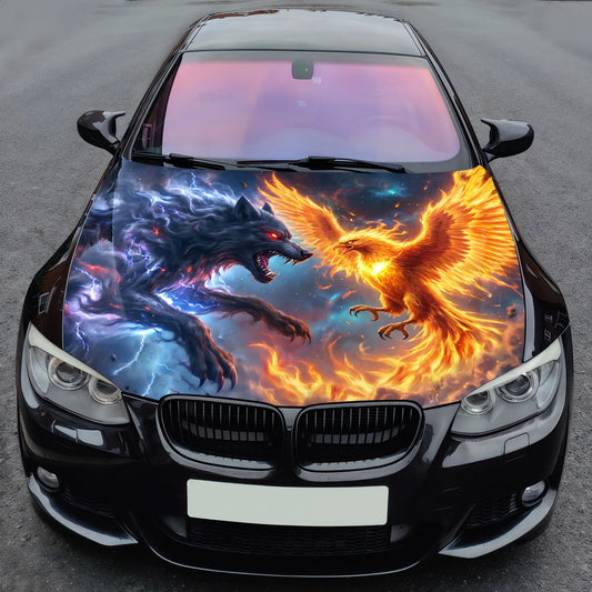 Wolf vs Phoenix Hood Wrap Graphic – Custom Vinyl Decal for Cars, Trucks & SUVs