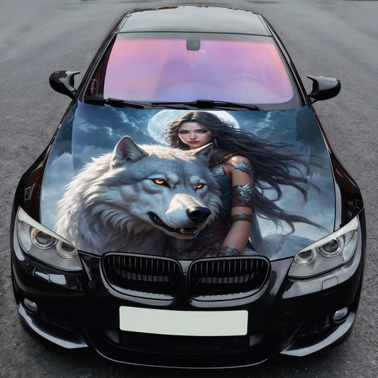 Wolf Woman Moonlight Hood Wrap – Custom Vinyl Decal for Cars, Trucks & SUVs
