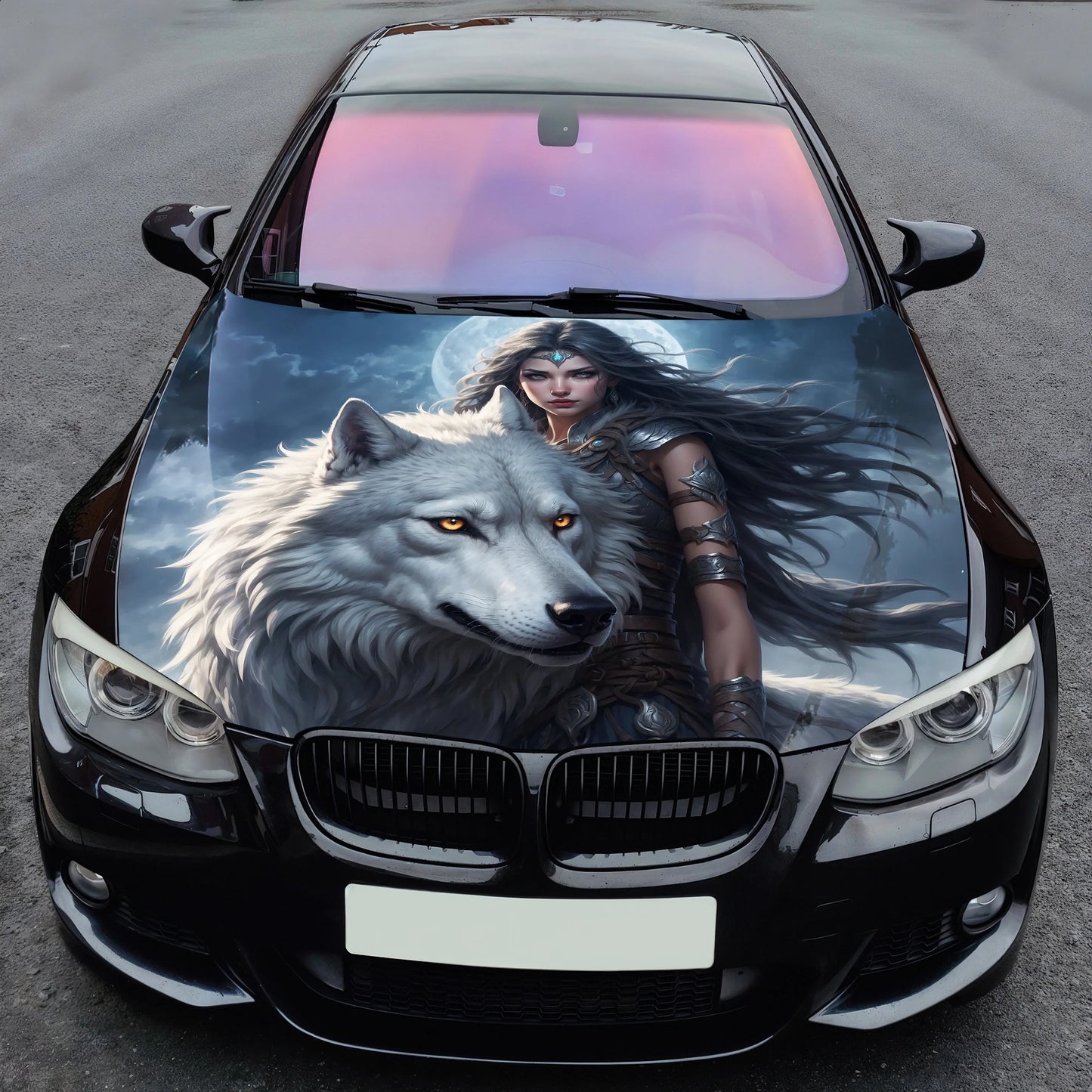 Wolf Woman Warrior Hood Wrap – Custom Vinyl Decal for Cars, Trucks & SUVs