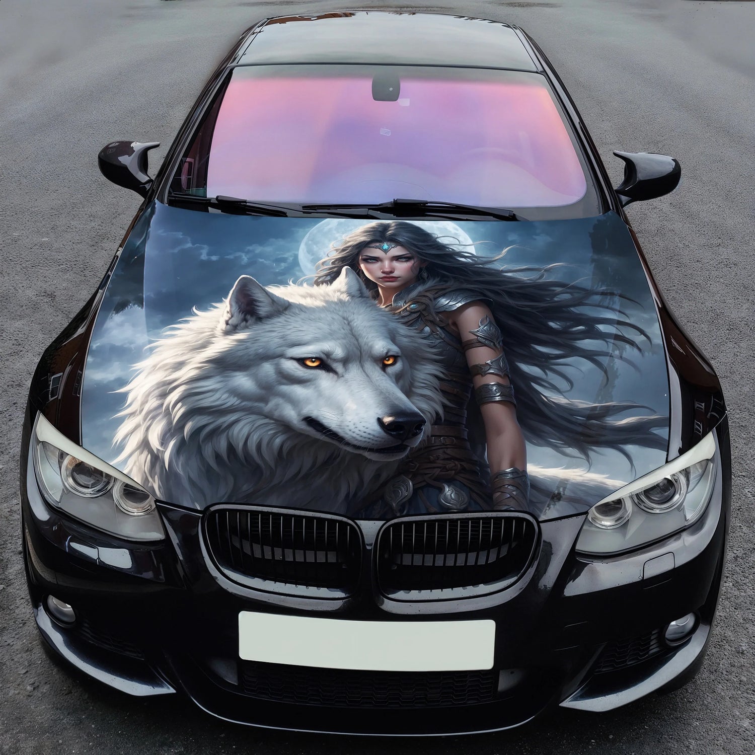 Wolf Woman Warrior Hood Wrap – Custom Vinyl Decal for Cars, Trucks & SUVs