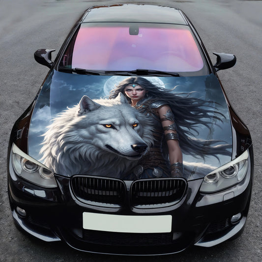 Wolf Woman Warrior Hood Wrap – Custom Vinyl Decal for Cars, Trucks & SUVs